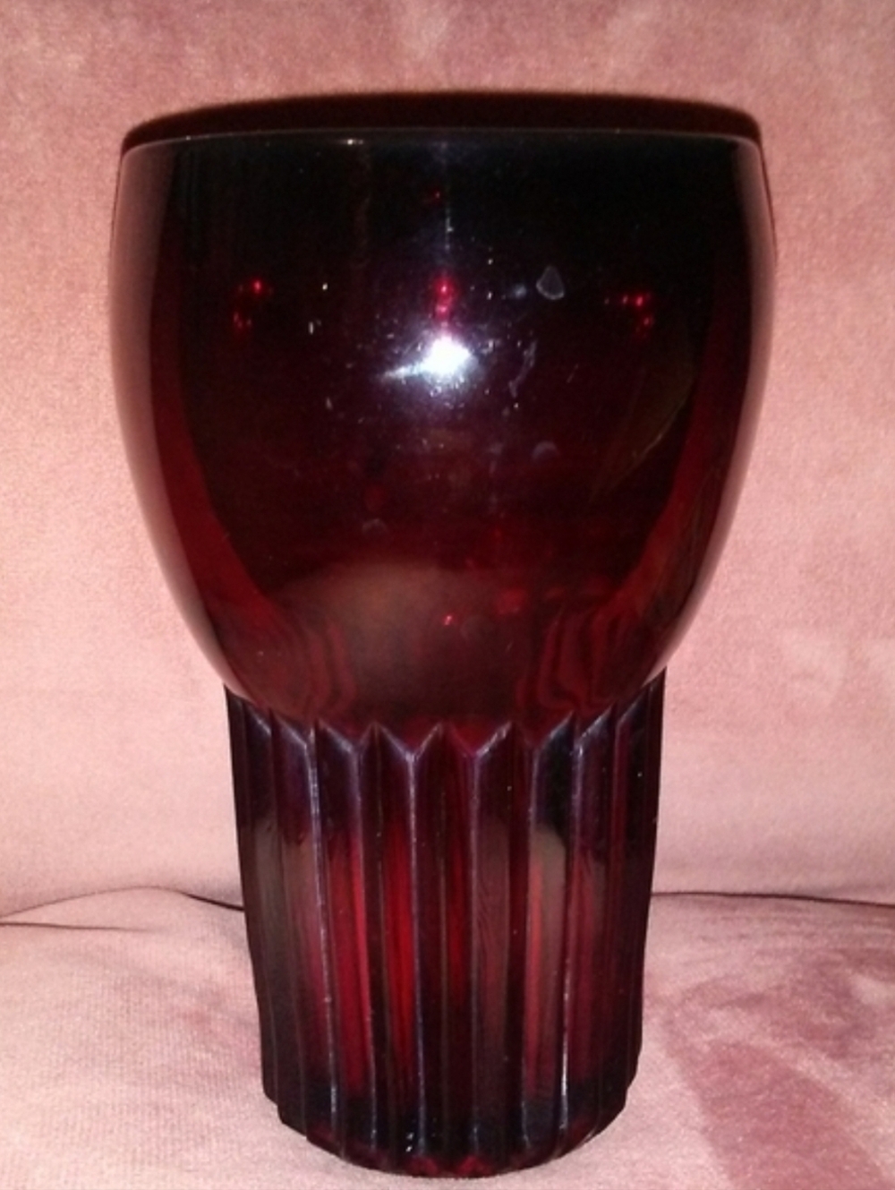 Rare Antique Ruby Red Ribbed Vintage Glass Vase Manhattan Anchor Hocking 30s 40s